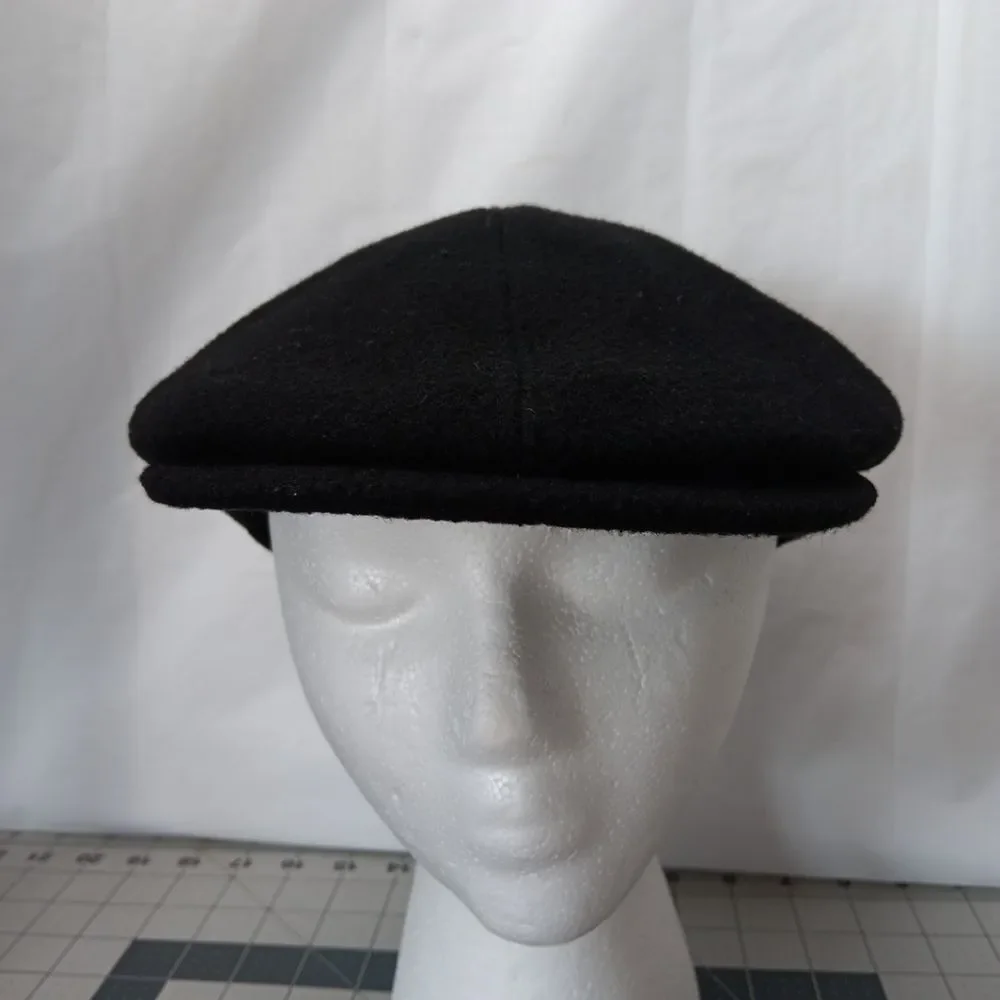Aurega Milano Wool Flat Cap Black Made in Italy Size 59 Unisex